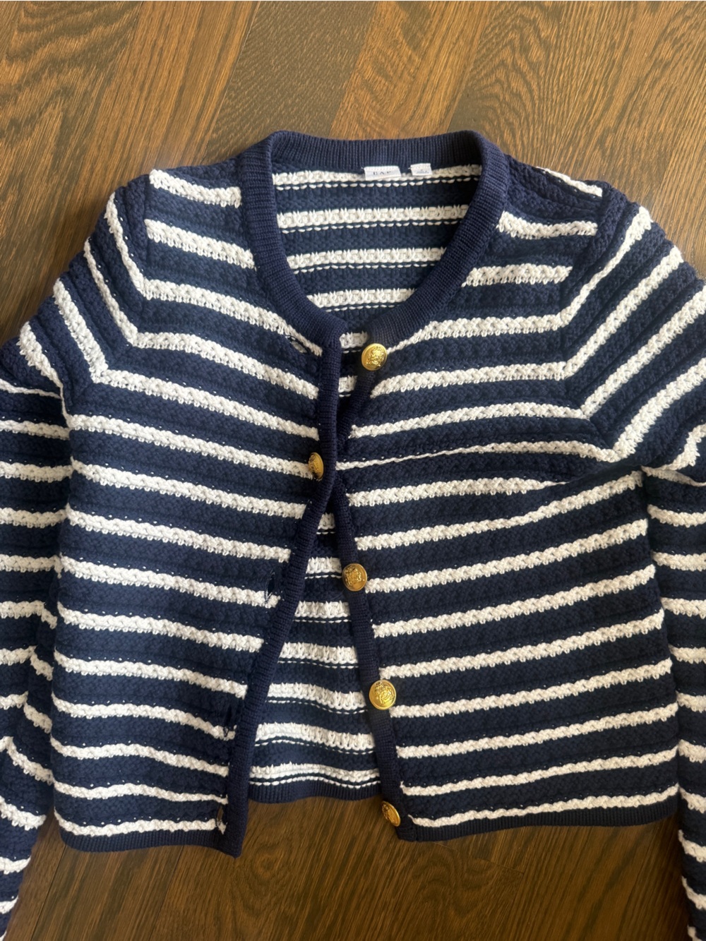 GAP Navy and White Striped Button-Front Cardigan with Gold Buttons